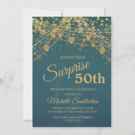 Teal Guld Glitter String Ljus 50:e födelsedagen Inbjudningar