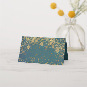 Teal Guld Glitter String Ljus Bokeh Placeringskort