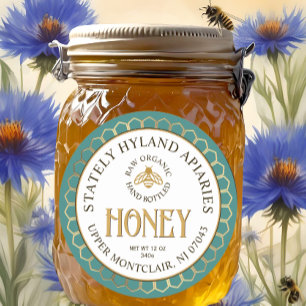 Teal Guld Honeycomb Gräns och Bee Runt Klistermärke