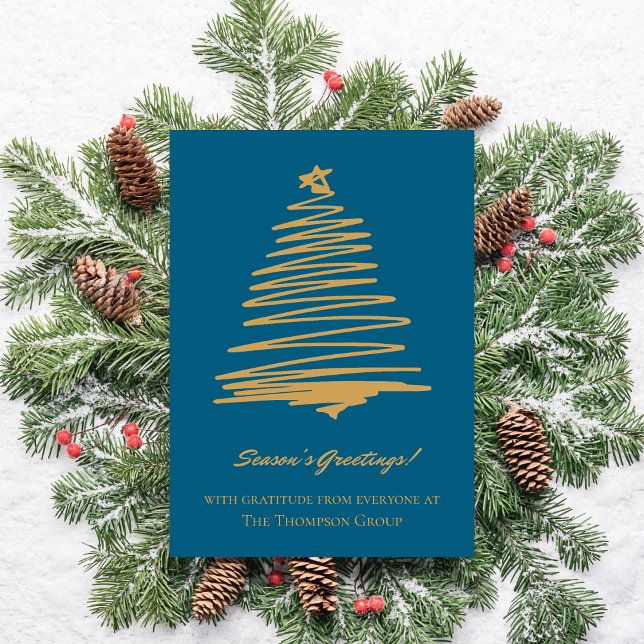 Teal Guld Julgran Corporate Business Julkort (Teal Gold Christmas Tree Corporate Business Holiday Card)