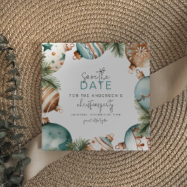 Teal & Guld Julgran Ornaments Party Spara Datumet