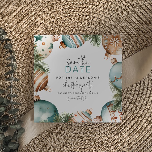 Teal & Guld Julgran Ornaments Party Spara Datumet (Skapare uppladdad)