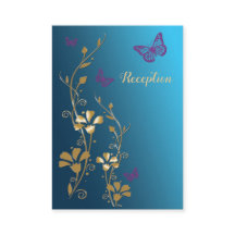 Teal Guld Lila Blommigt Butterflies Bröllop Infoga