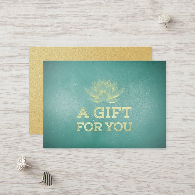 Teal & Guld Lotus YOGA Instructor Gift Certificate Rabattkort (Fram/Back In Situ)