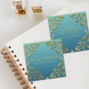 Teal Guld Luxury Glam Elegant Calligraphy Script Fyrkantigt Visitkort