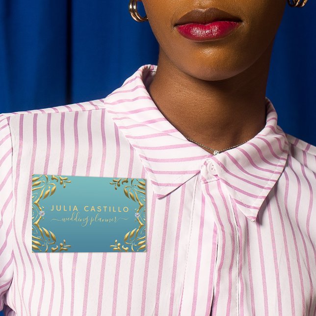 Teal Guld Luxury Glam Elegant Calligraphy Script Namnbricka (Skapare uppladdad)