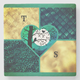 Teal & Guld månfåglar Stenunderlägg