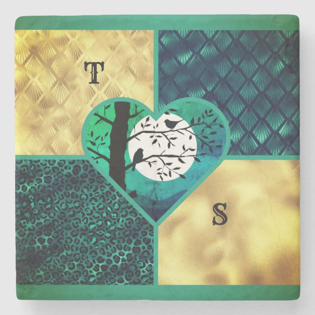 Teal & Guld månfåglar Stenunderlägg (Framsidan)