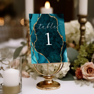 Teal & Guld marble Agate Bord Card Bordsnummer