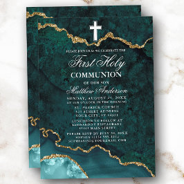 Teal Guld Marble Agate Geode First Heliga Communio Inbjudningar
