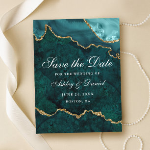 Teal Guld marble Agate Geode Save Date Meddelande Vykort
