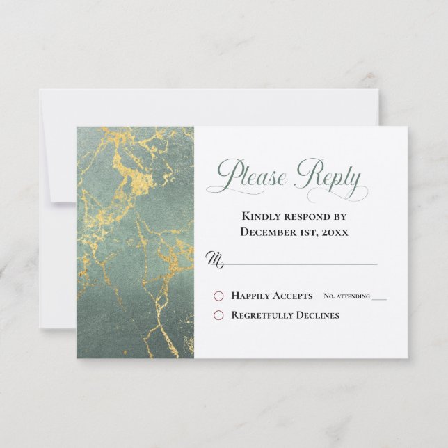 Teal & Guld Marble OSA Svara Bröllop (Framsida)