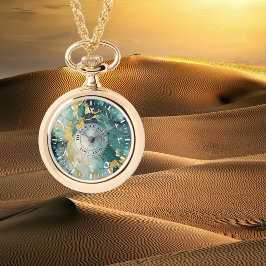 Teal Guld Marble Pendant - Necklace Watch Gift Armbandsur