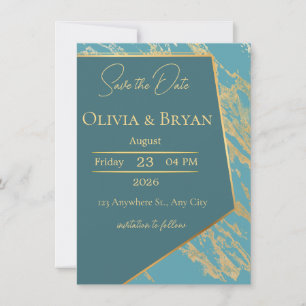 Teal & Guld Marble Save Date Card   Elegant Mo
