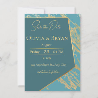 Teal & Guld Marble Save Date Card | Elegant Mo