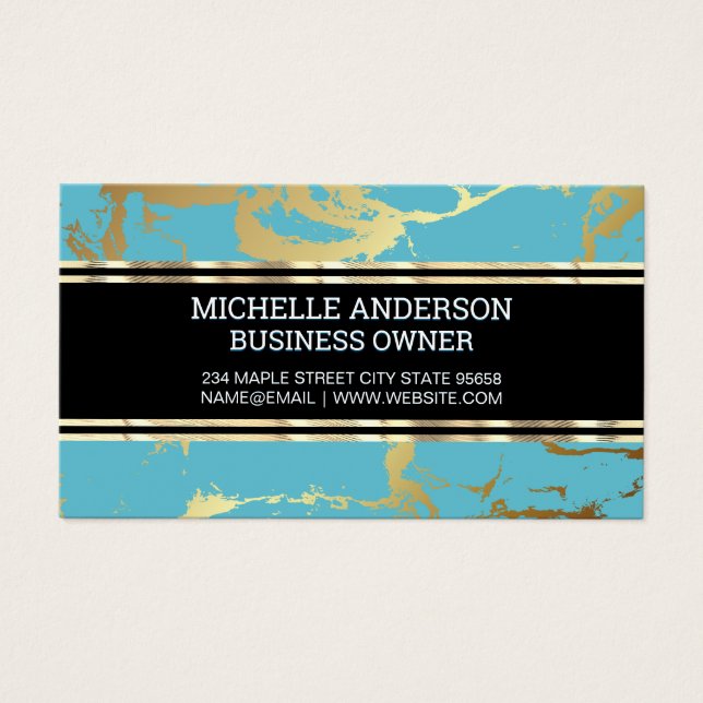 Teal Guld Marble Visitkort (Framsidan)
