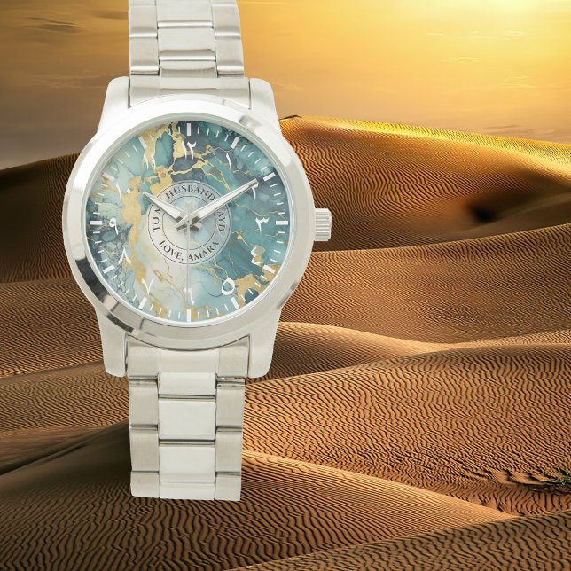 Teal Guld Marble Watch - Oversized Silver Bracelet Armbandsur (Skapare uppladdad)