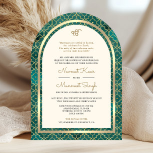 Teal Guld Marockansk QR-kod Sikh Ark Bröllop Inbjudningar