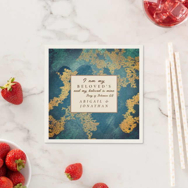 Teal Guld Modern Art Bröllop bibelverse Pappersservett (Insitu)