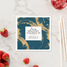 Teal Guld Modern Art Bröllop bibelverse Pappersservett