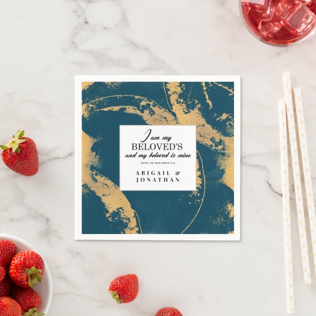 Teal Guld Modern Art Bröllop bibelverse Pappersservett (Insitu)