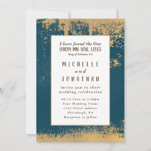 Teal Guld Modern Bible Verse Christian Bröllop Inbjudningar
