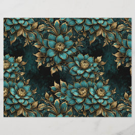 Teal & Guld Mörk Grunge Flowers