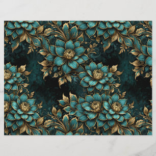 Teal & Guld Mörk Grunge Flowers