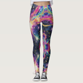 Teal Guld mot A Deep BackDrop Galaxy Leggings