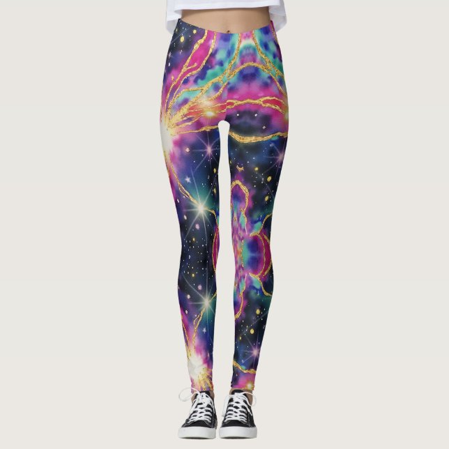 Teal Guld mot A Deep BackDrop Galaxy Leggings (Framsida)
