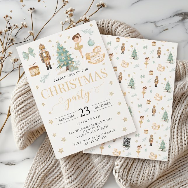 Teal Guld Nutcracker Ballet jul party Julkort (Skapare uppladdad)