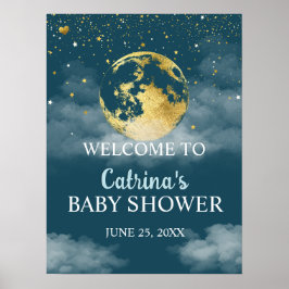 Teal Guld över Måne babyskans välkomstskylt Poster