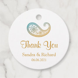Teal & Guld Paisley Indian Bröllop Tack Gåvor Etiketter