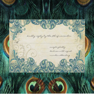 Teal & Guld Peacock Bröllop OSA Kort