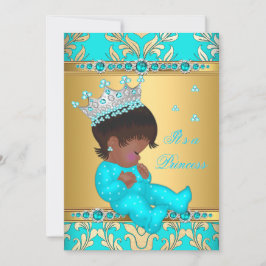 Teal Guld Pearl Princess Baby Shower Ethnic Inbjudningar