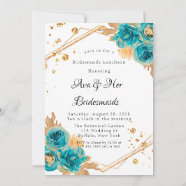 Teal Guld Peony Geometric Bridesmaids Luncheon Inbjudningar