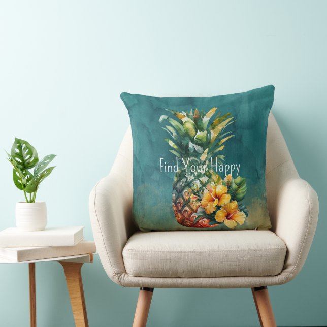 Teal Guld Pineapple Hibiscus Tropical Flowers Kudde (Stol)