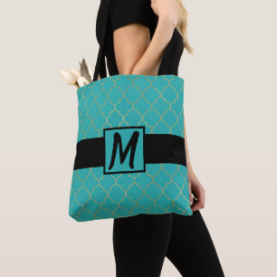 Teal & Guld Quatrefoil Monogram Tygkasse
