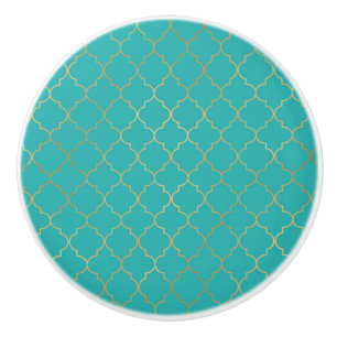 Teal & Guld Quatrefoil Mönster Knopp