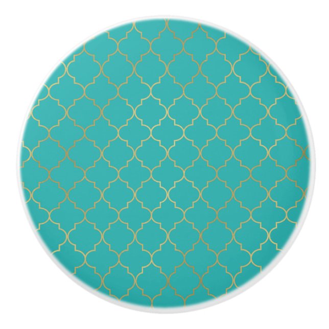 Teal & Guld Quatrefoil Mönster Knopp (Framsidan)