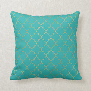 Teal & Guld Quatrefoil Mönster Kudde