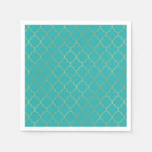Teal & Guld Quatrefoil Mönster Party Pappersservett