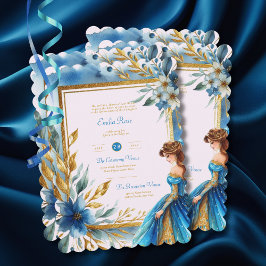 Teal Guld Quinceanera Dress Ceremony Reception Inbjudningar