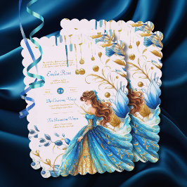 Teal Guld Quinceanera Dress Ceremony Reception Inbjudningar