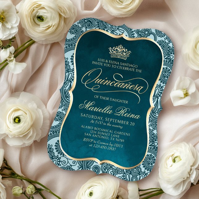 Teal Guld Quinceañera Inbjudningar (Skapare uppladdad)