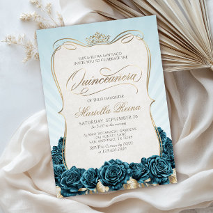 Teal Guld Quinceañera Inbjudningar