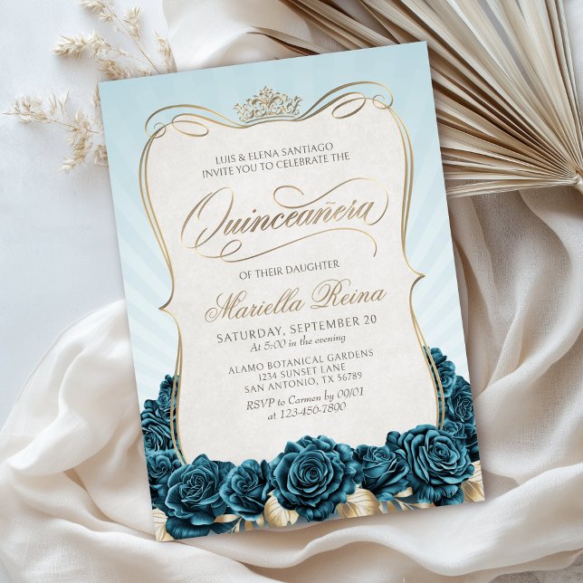 Teal Guld Quinceañera Inbjudningar (Skapare uppladdad)