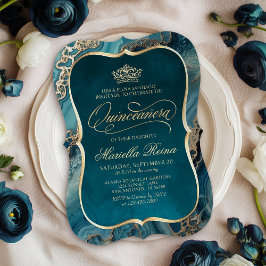 Teal Guld Quinceañera Inbjudningar