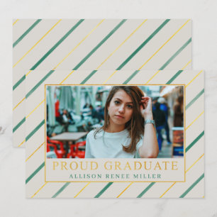 Teal Guld Rand Modern Elegant Photo Studenten Inbjudningar
