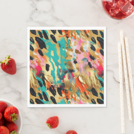 Teal guld Rosa Leopard Paint Pappersservett